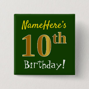 Groen, Faux Gold 10e verjaardag, met aangepaste na Vierkante Button 5,1 Cm