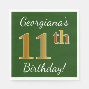 Groen, Faux Gold 11th Birthday + aangepaste naam Servetten