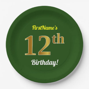 Groen, Faux Gold 12th Birthday + Eigen naam Papieren Bordje