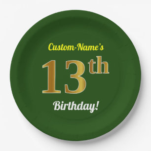 Groen, Faux Gold 13th Birthday + Eigen naam Papieren Bordje