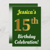 Groen, Faux Gold 15e verjaardag viering + naam Kaart (Voorkant / Achterkant)