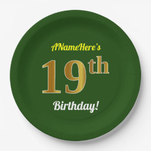 Groen, Faux Gold 19th Birthday + Eigen naam Papieren Bordje