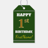 Groen, Faux Gold 1st Birthday + aangepaste naam Cadeaulabel (Voorkant)