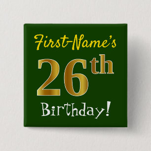 Groen, Faux Gold 26e verjaardag, met aangepaste na Vierkante Button 5,1 Cm