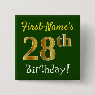 Groen, Faux Gold 28e verjaardag, met aangepaste na Vierkante Button 5,1 Cm