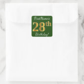 Groen, Faux Gold 28th Birthday + aangepaste naam Vierkante Sticker (Tas)