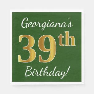 Groen, Faux Gold 39th Birthday + Eigen naam Servet