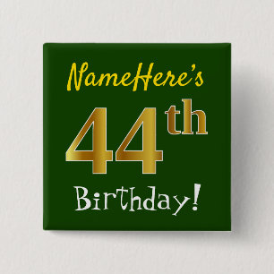 Groen, Faux Gold 44e verjaardag, met aangepaste na Vierkante Button 5,1 Cm