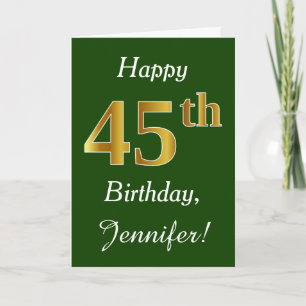 Groen, Faux Gold 45th Birthday + Eigen naam Kaart