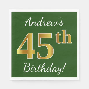 Groen, Faux Gold 45th Birthday + Eigen naam Servetten