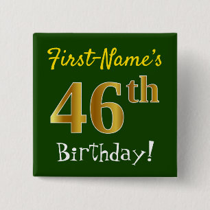 Groen, Faux Gold 46e verjaardag, met aangepaste na Vierkante Button 5,1 Cm