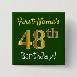 Groen, Faux Gold 48e verjaardag, met aangepaste na Vierkante Button 5,1 Cm