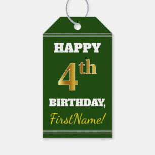 Groen, Faux Gold 4th Birthday + aangepaste naam Cadeaulabel