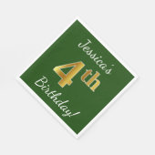 Groen, Faux Gold 4th Birthday + aangepaste naam Servet (Hoek)