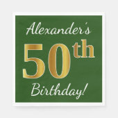 Groen, Faux Gold 50th Birthday + aangepaste naam Servet (Voorkant)