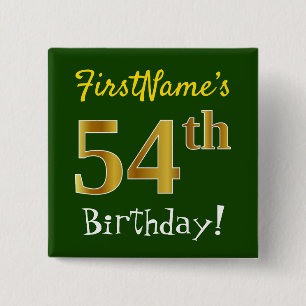 Groen, Faux Gold 54e verjaardag, met aangepaste na Vierkante Button 5,1 Cm