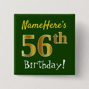 Groen, Faux Gold 56e verjaardag, met aangepaste na Vierkante Button 5,1 Cm