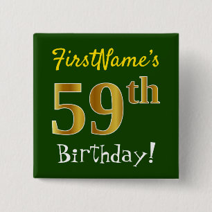 Groen, Faux Gold 59th Birthday, met aangepaste naa Vierkante Button 5,1 Cm