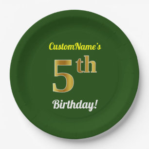 Groen, Faux Gold 5th Birthday + Eigen naam Papieren Bordje