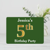 Groen, Faux Gold 5th Birthday Party + aangepaste n Kaart (Staand voorkant)