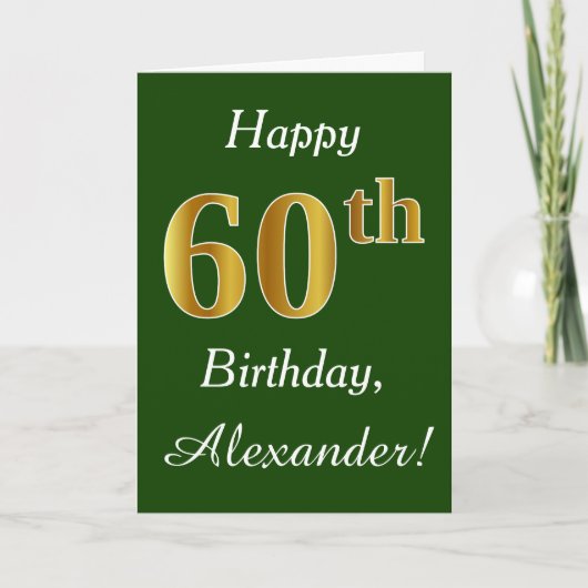 Groen, Faux Gold 60th Birthday + Aangepaste naam Kaart (Voorkant)