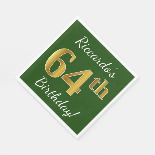 Groen, Faux Gold 64th Birthday + Eigen naam Servet (Hoek)