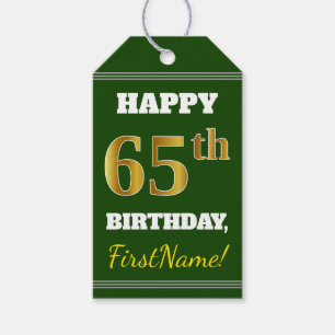 Groen, Faux Gold 65th Birthday + Eigen naam Cadeaulabel