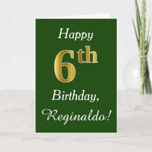 Groen, Faux Gold 6th Birthday + Aangepaste naam Kaart