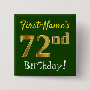 Groen, Faux Gold 72e verjaardag, met aangepaste na Vierkante Button 5,1 Cm