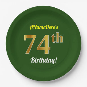 Groen, Faux Gold 74th Birthday + Eigen naam Papieren Bordje