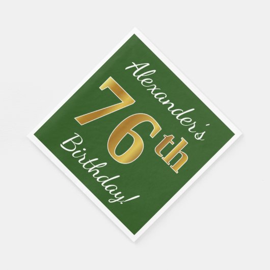 Groen, Faux Gold 76th Birthday + Aangepaste naam Servetten (Hoek)