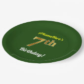 Groen, Faux Gold 7th Birthday + Aangepaste naam Papieren Bordje (Gekanteld)