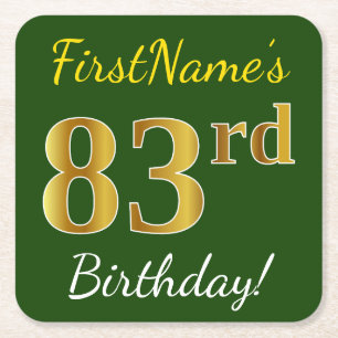 Groen, Faux Gold 83rd Birthday + Eigen naam Vierkante Kartonnen Onderzetter