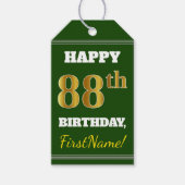 Groen, Faux Gold 88th Birthday + Eigen naam Cadeaulabel (Voorkant)