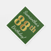 Groen, Faux Gold 88th Birthday + Eigen naam Servet (Hoek)
