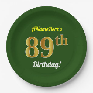 Groen, Faux Gold 89th Birthday + Eigen naam Papieren Bordje