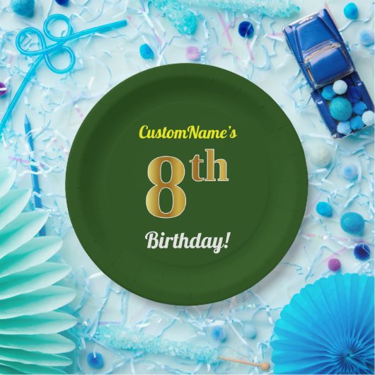 Groen, Faux Gold 8th Birthday + Eigen naam Papieren Bordje (Feest)