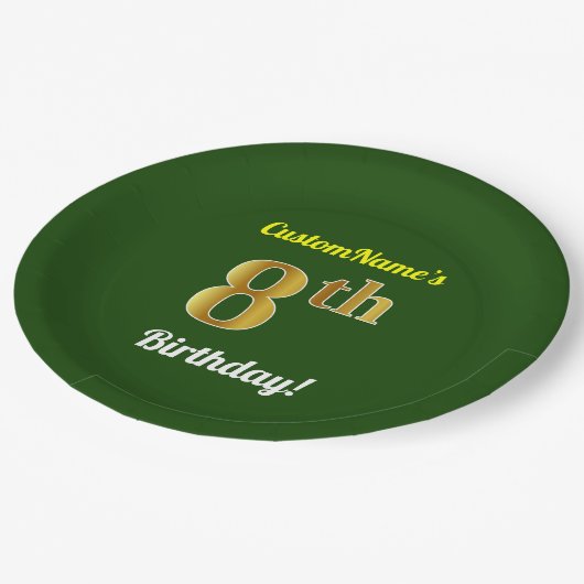 Groen, Faux Gold 8th Birthday + Eigen naam Papieren Bordje (Gekanteld)