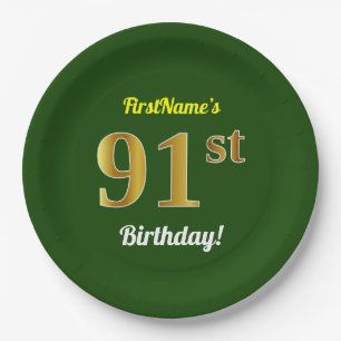 Groen, Faux Gold 91st Birthday + aangepaste naam Papieren Bordje