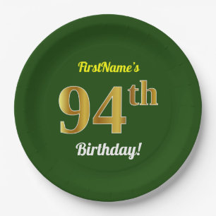 Groen, Faux Gold 94th Birthday + Eigen naam Papieren Bordje