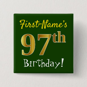 Groen, Faux Gold 97th Birthday, met aangepaste naa Vierkante Button 5,1 Cm