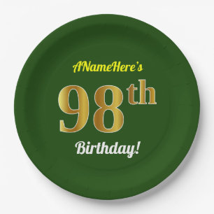 Groen, Faux Gold 98th Birthday + Eigen naam Papieren Bordje