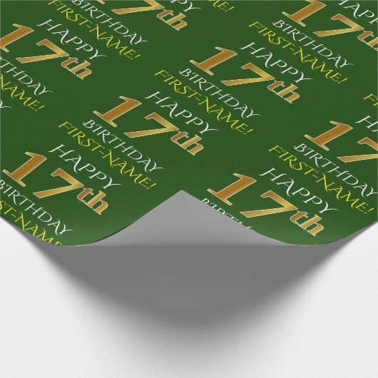 Groen Faux Gold "HAPPY 17th BIRTHDAY" Cadeaupapier (Hoek)