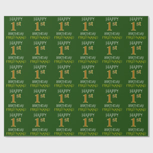 Groen Faux Gold "HAPPY 1st BIRTHDAY" Cadeaupapier
