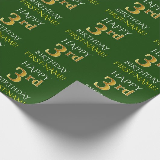 Groen, Faux Gold "HAPPY 3rd BIRTHDAY" Cadeaupapier (Hoek)