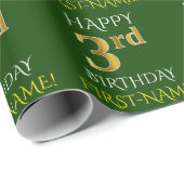 Groen, Faux Gold "HAPPY 3rd BIRTHDAY" Cadeaupapier (Rol Hoek)