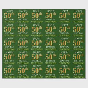 Groen Faux Gold "HAPPY 50th BIRTHDAY" Cadeaupapier