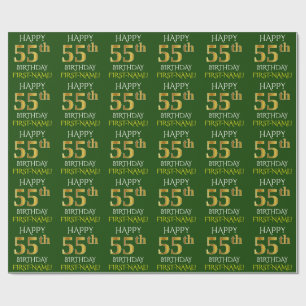 Groen, Faux Gold "HAPPY 55th BIRTHDAY" Cadeaupapier
