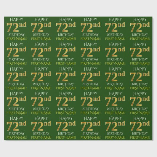 Groen Faux Gold "HAPPY 72nd BIRTHDAY" Cadeaupapier (Vlak)