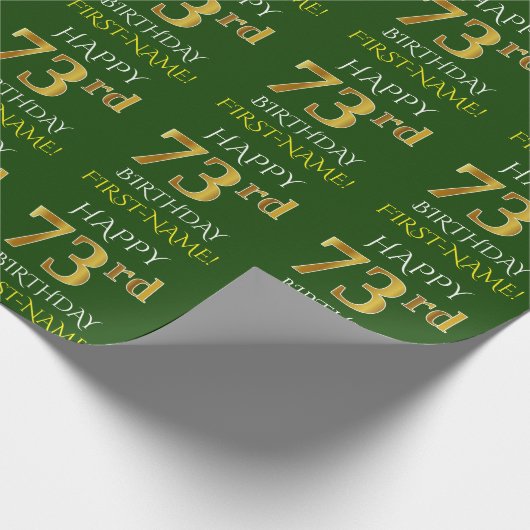 Groen Faux Gold "HAPPY 73rd BIRTHDAY" Cadeaupapier (Hoek)